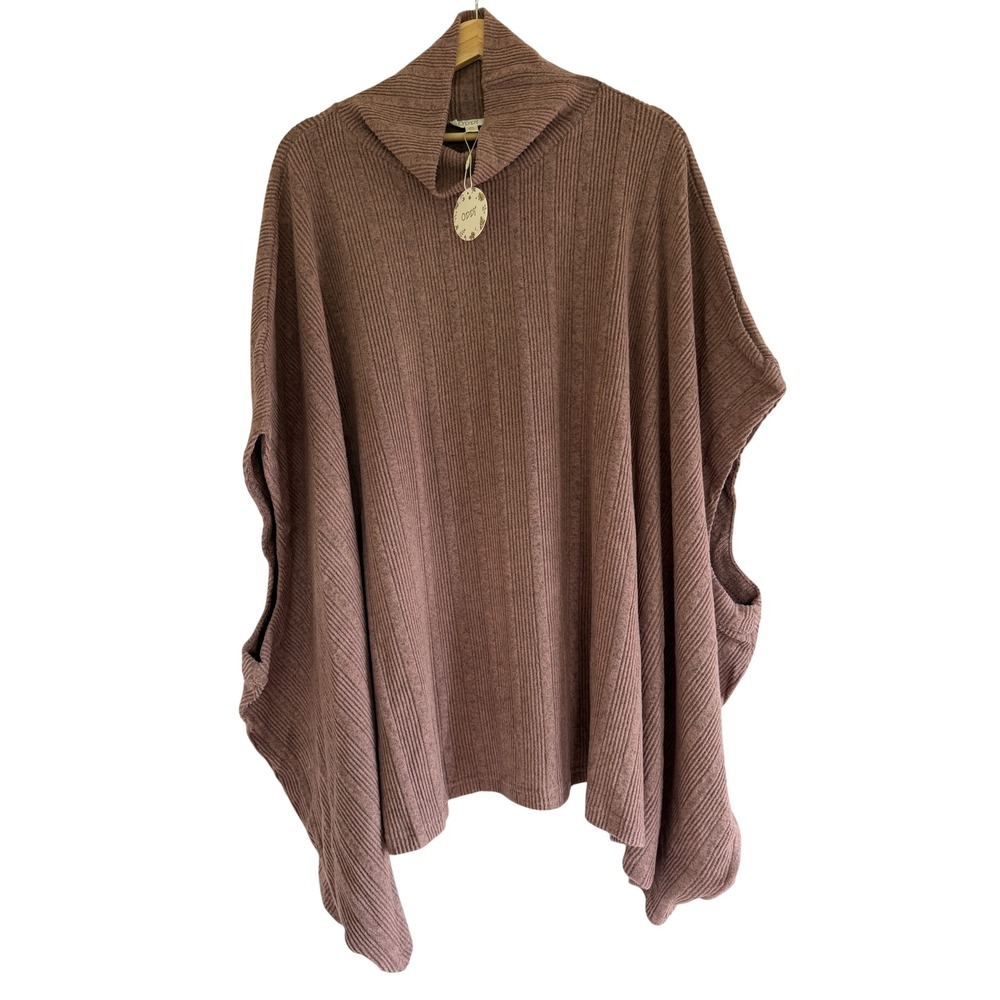 Oddi Mauve Mock Neck Batwing Cape Top Ribbed Knit Poncho Plus Size 3XL IT17178P